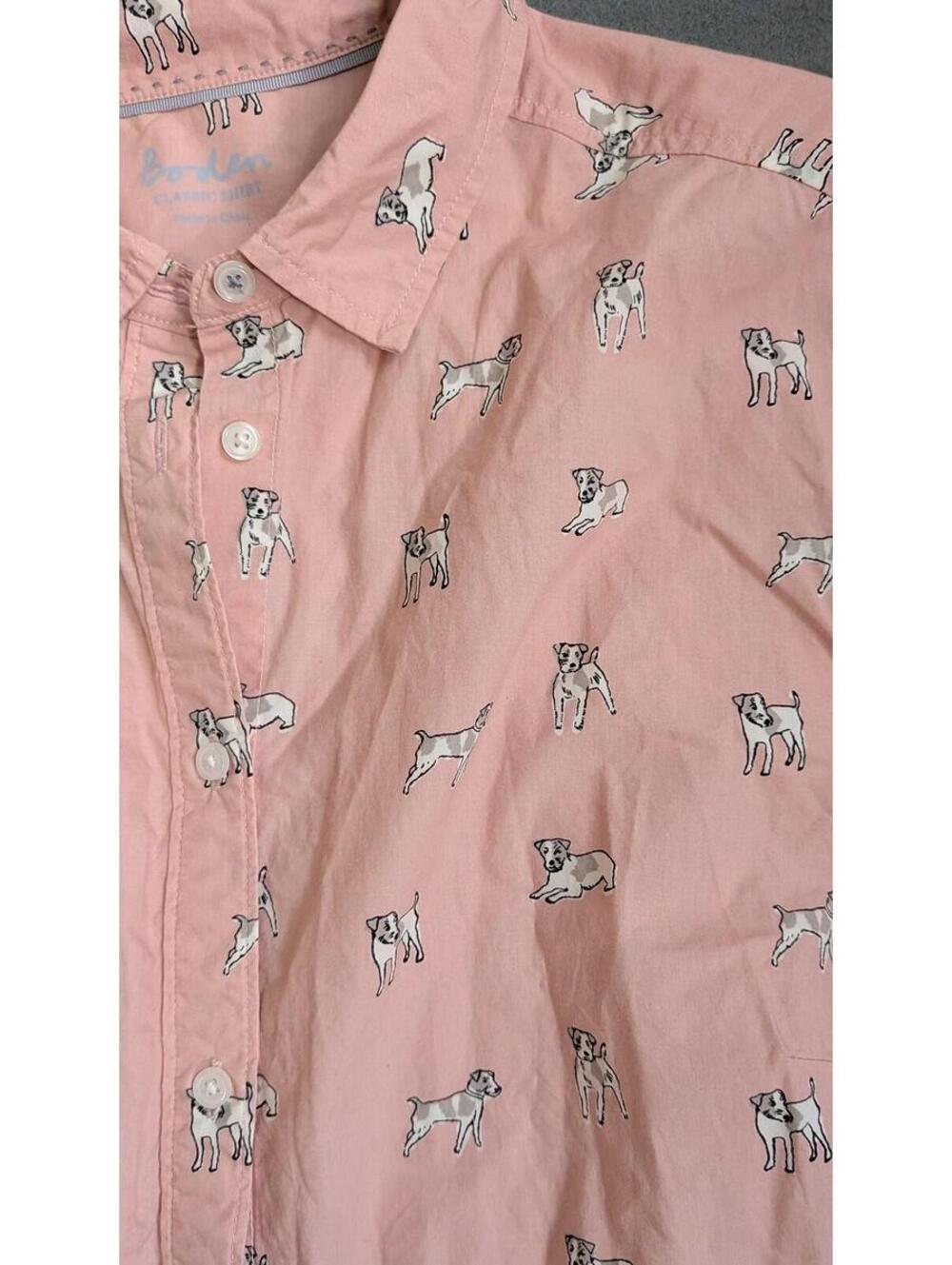 Boden Shirt Womens 10 Pink Dog Print Classic Button Up Long Sleeve Novelty - Picture 2 of 10
